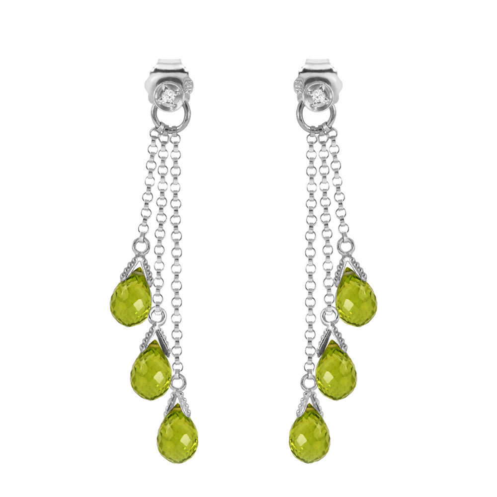14K. GOLD CHANDELIERS EARRING WITH DIAMONDS & PERIDOTS (White Gold)
